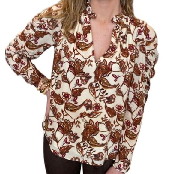 anna cate Tops - Anna Cate Popover Blouse Top Women's Floral Puff Sleeve Ruffle Neck